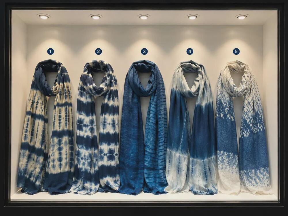 Hand-Dyed Linen Silk Scarf | Indigo Shibori Wrap | Shawl | Travel Scarf